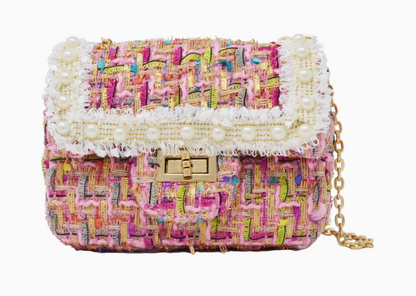 Classic Tweed Handbag with Pearls - Tween