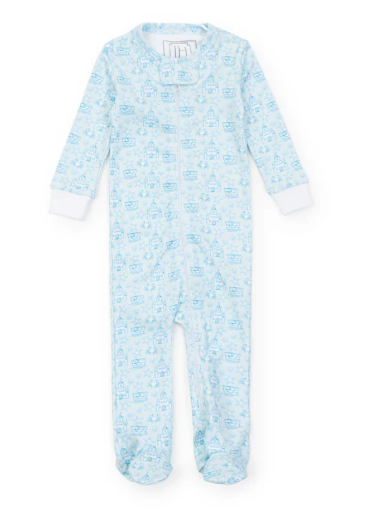 Parker Zipper Pajama Sandcastles Blue