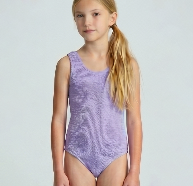 Smocked Fabric Tank One Piece Swimsuit - Lavender