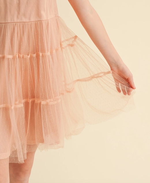 Puff Sleeve Tiered Mesh Mini Dress