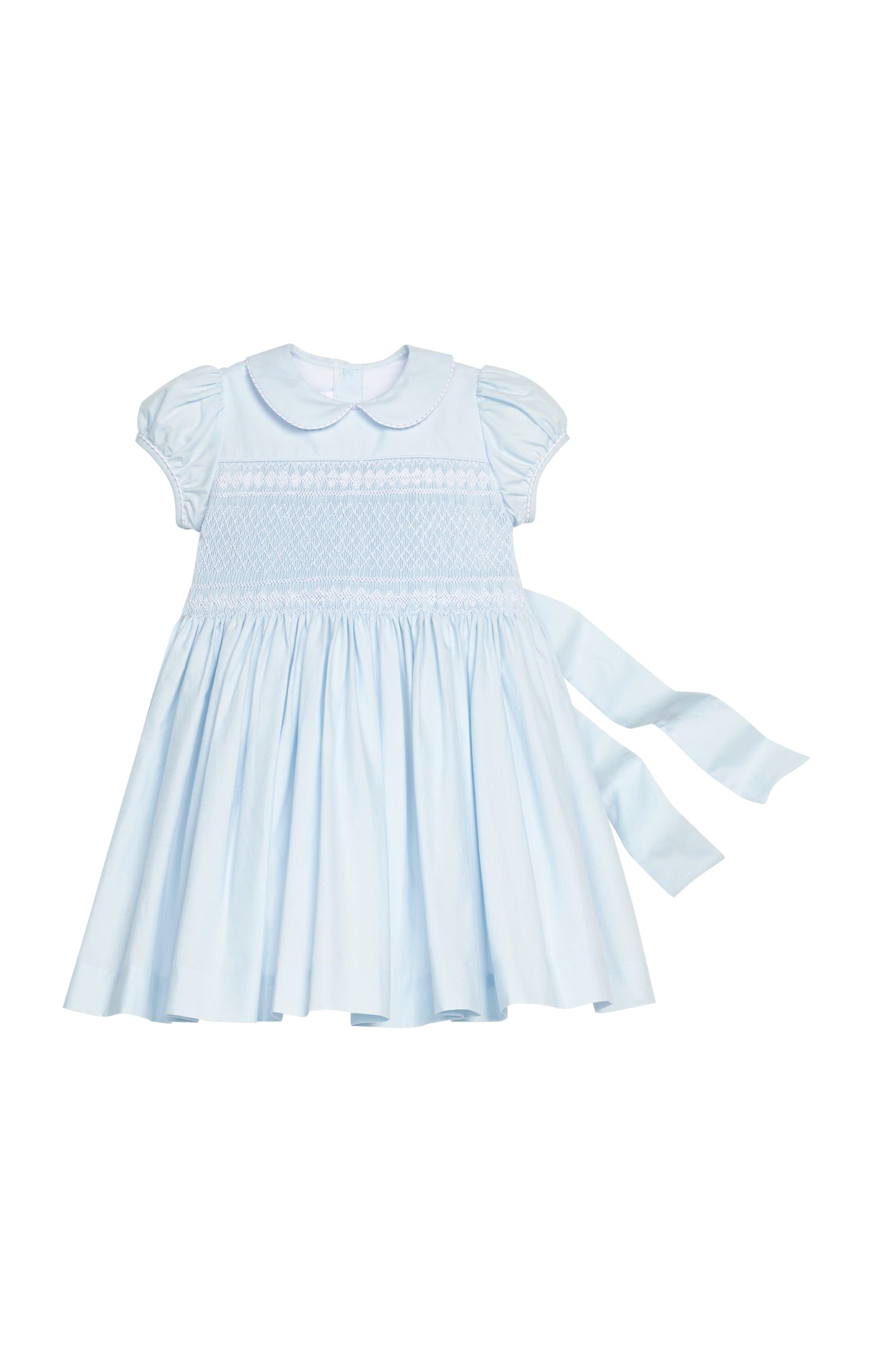 Smocked Emery Dress - Light Blue with White