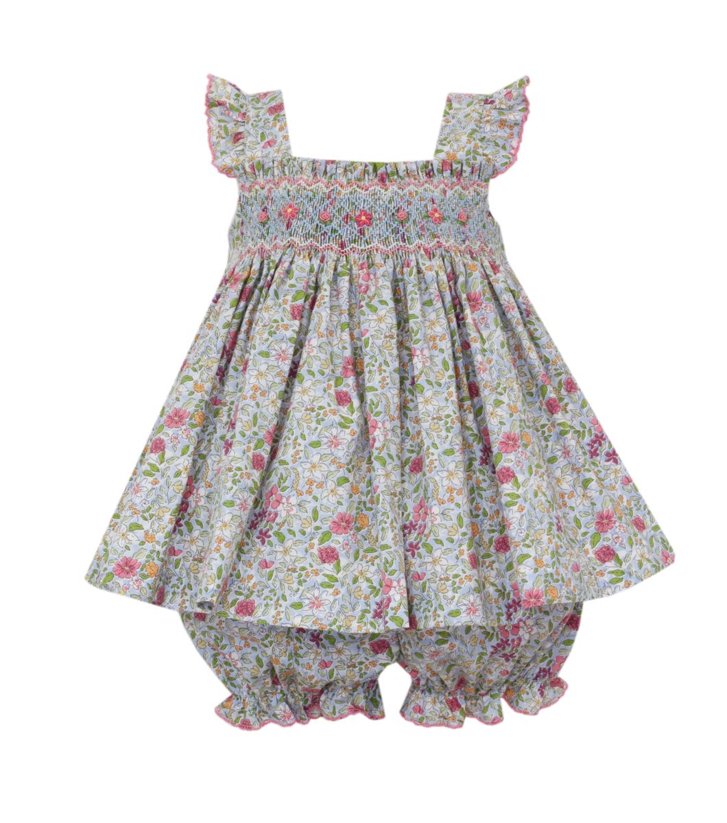 GROUP 7 - Blue & Pink liberty floarl smocked bloomer set w/ straps (3006C-CS27)