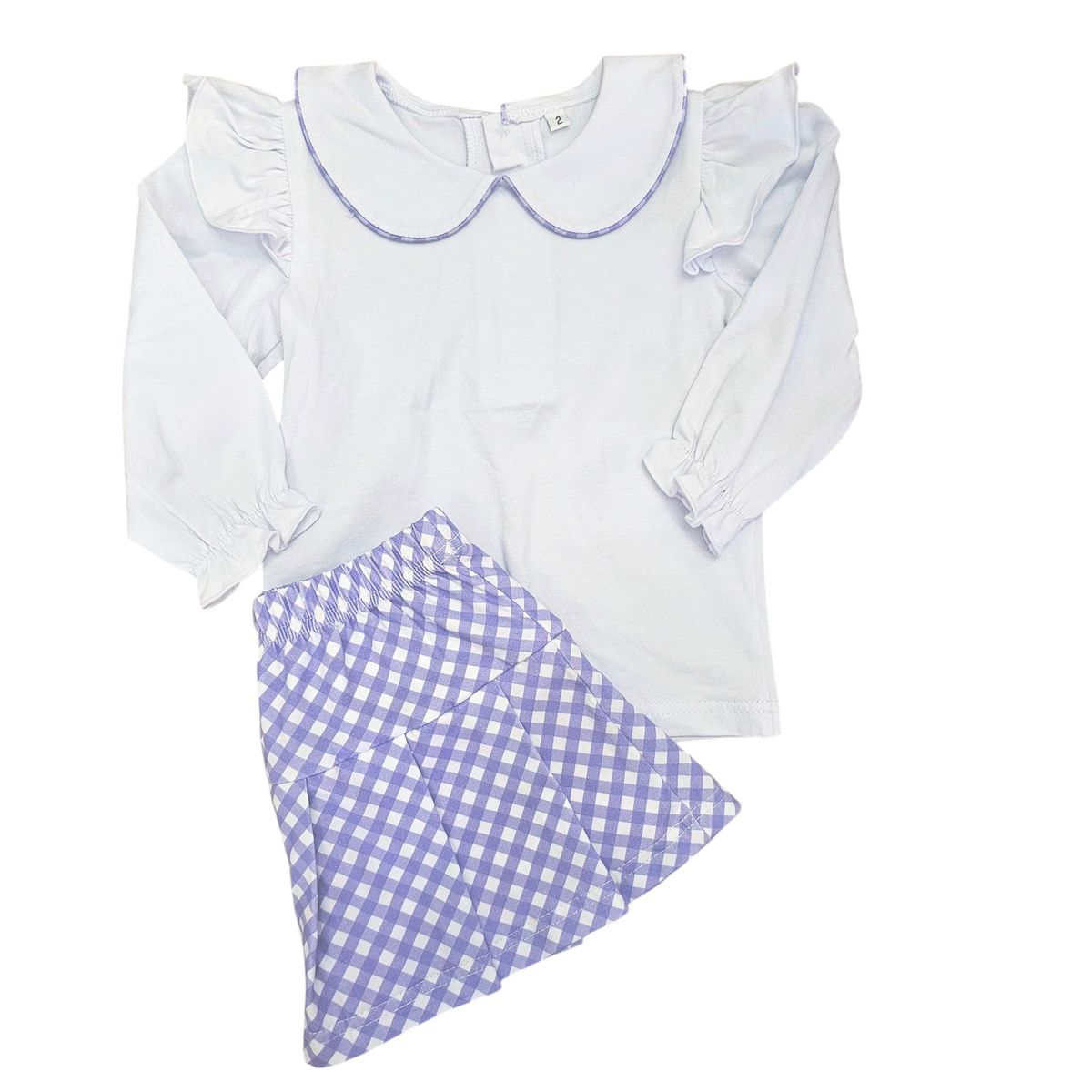 Long Sleeve Lavender Gingham Skort Set