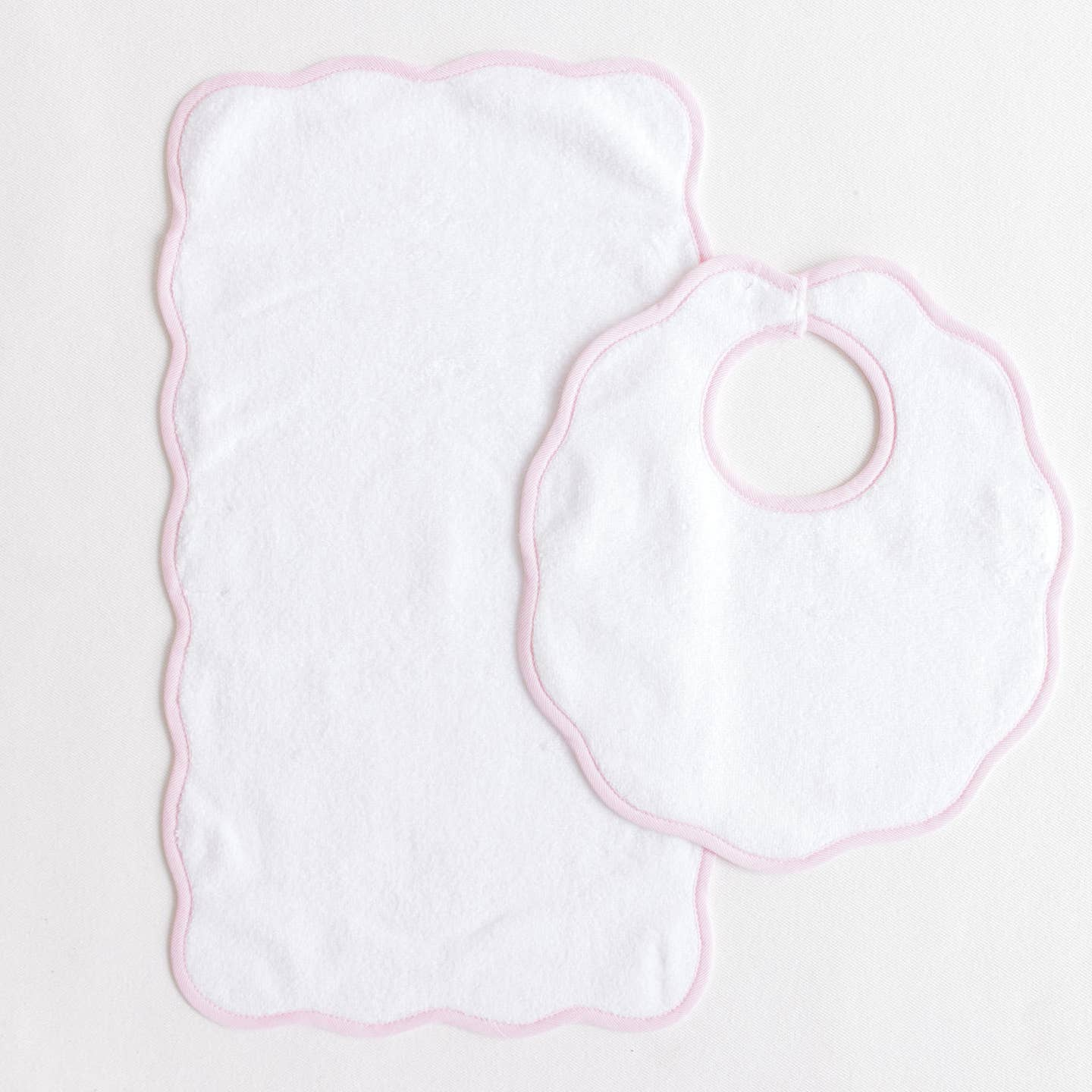 Bib & Burp Set - Pink Stripe Scalloped Edge
