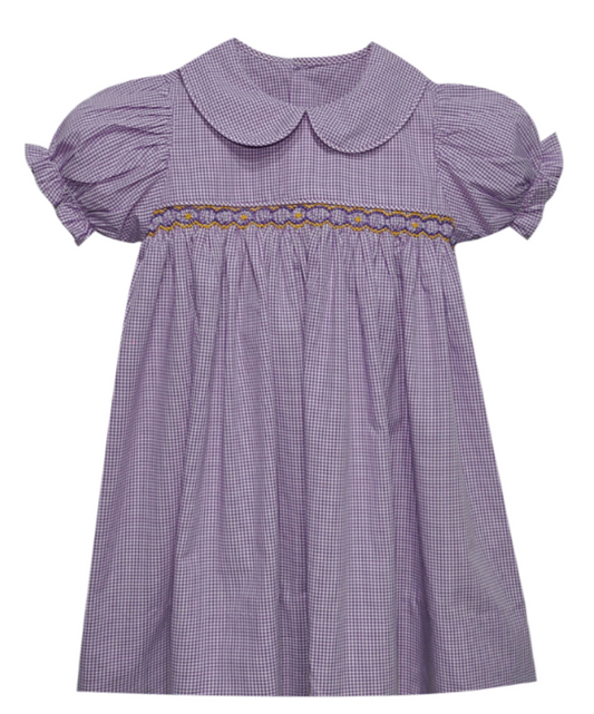 Tiger Purple/Gold Smocked Dress