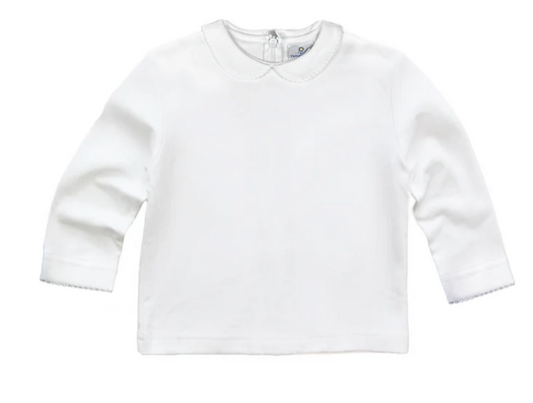 Knit Long Sleeve Blouse White Picot 0160