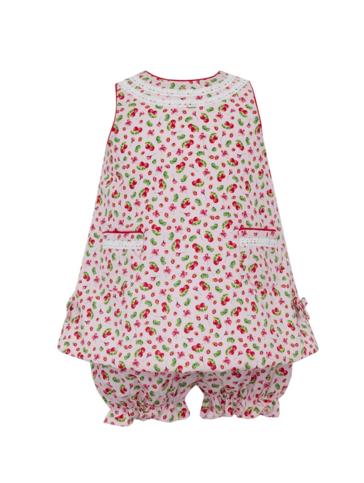 Sleeveless A Line Dress w/Swiss Eyelet Trim - Cherry Pink Print 3008D