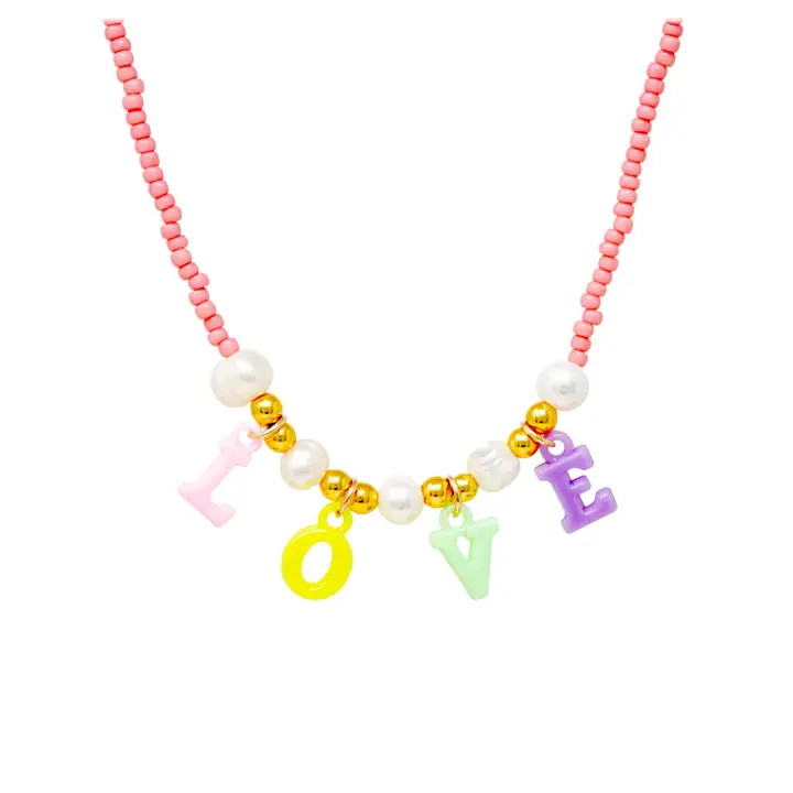 Love Pink Beaded Necklace - Tween