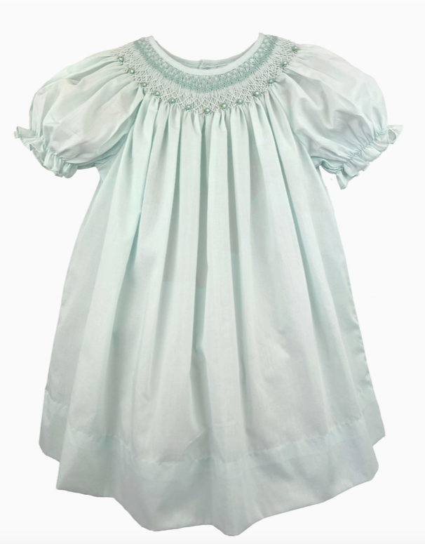 Bishop Smocked Heirloom Dress - Mint