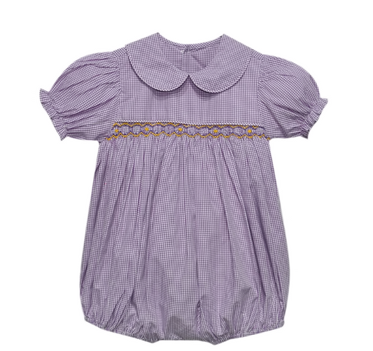 Tiger Purple/Gold Smocked Girl Bubble