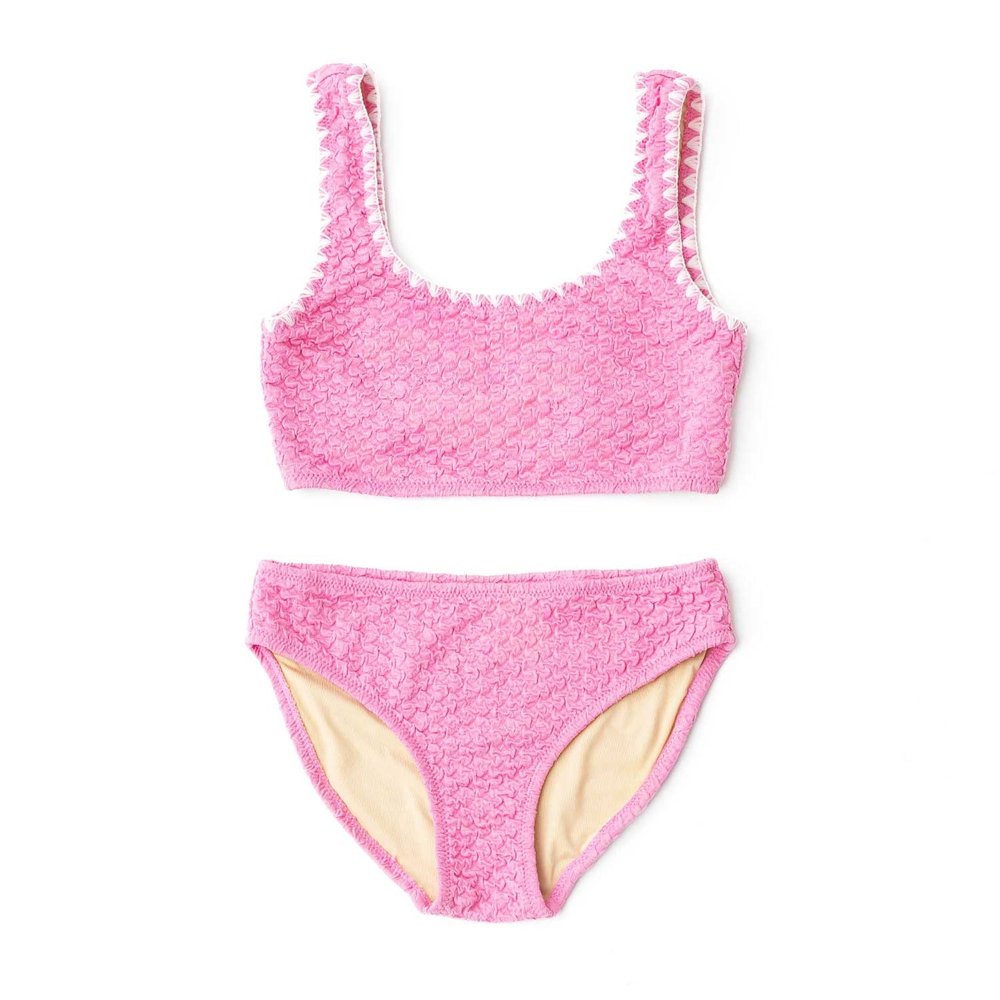 Pink Puckered Two Piece Swim Set - Tween