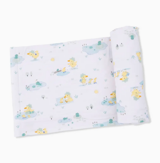 Frog and Duck Pond Swaddle Blanket