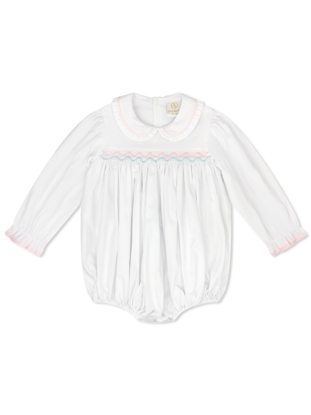 Michelle Bubble - Willow White Pique, Pink and Blue Smocking