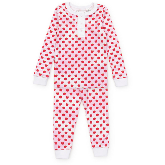 Alden Girls' Pima Cotton Pajama Pant Set - Schoolhouse Apples Pink