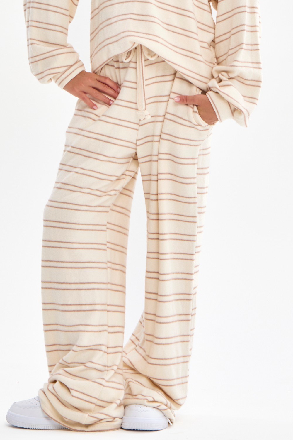 Birch Taupe Striped Wide Legs Knit Pants