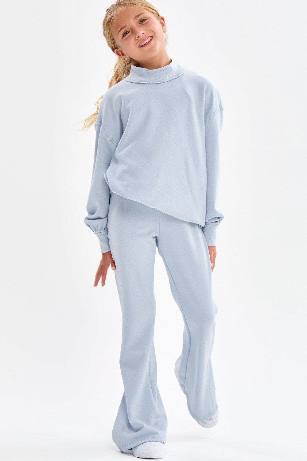 Sky Blue Cotton Terry Mock Neck Sweatshirt
