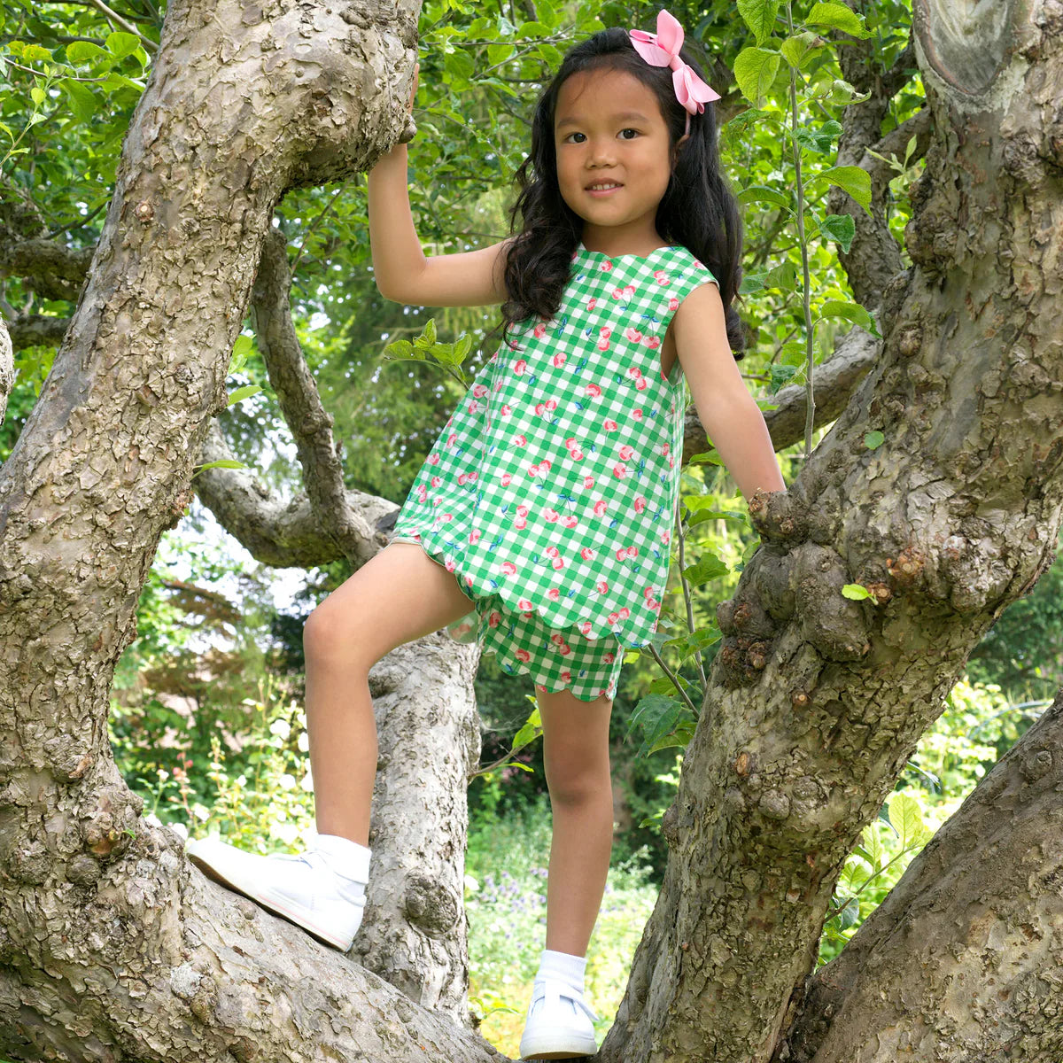 Cherry Check Scalloped Top And Short Set