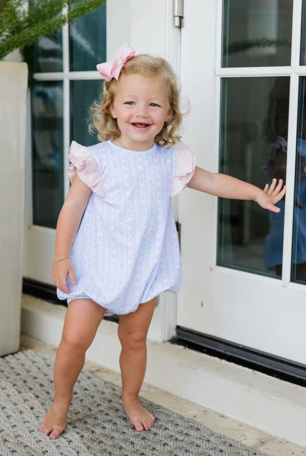 Blake Blue Floral Scallop Shoulder Bubble