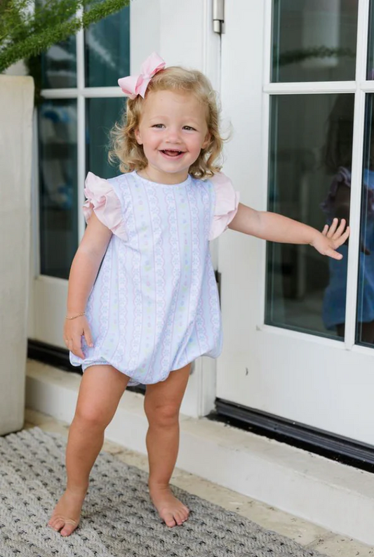 Blake Blue Floral Scallop Shoulder Bubble