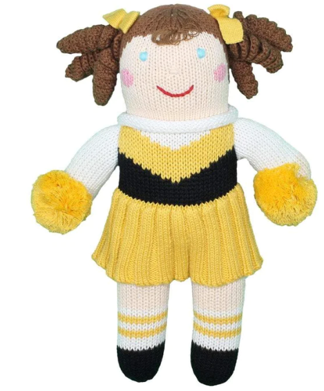 Knit Cheerleader black and gold  12”