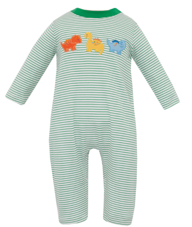 DINOSAURS - Green Knit Stripe Romper