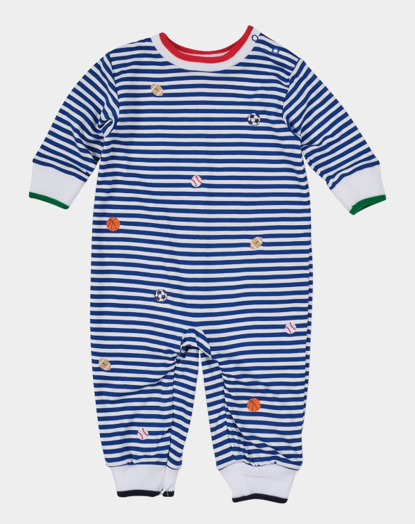 Stripe Knit Longall With Embroidered Sport Balls
