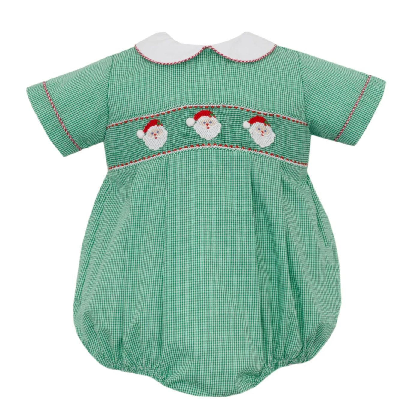 SANTA FACE BOY'S - Green Gingham Bubble 141BB