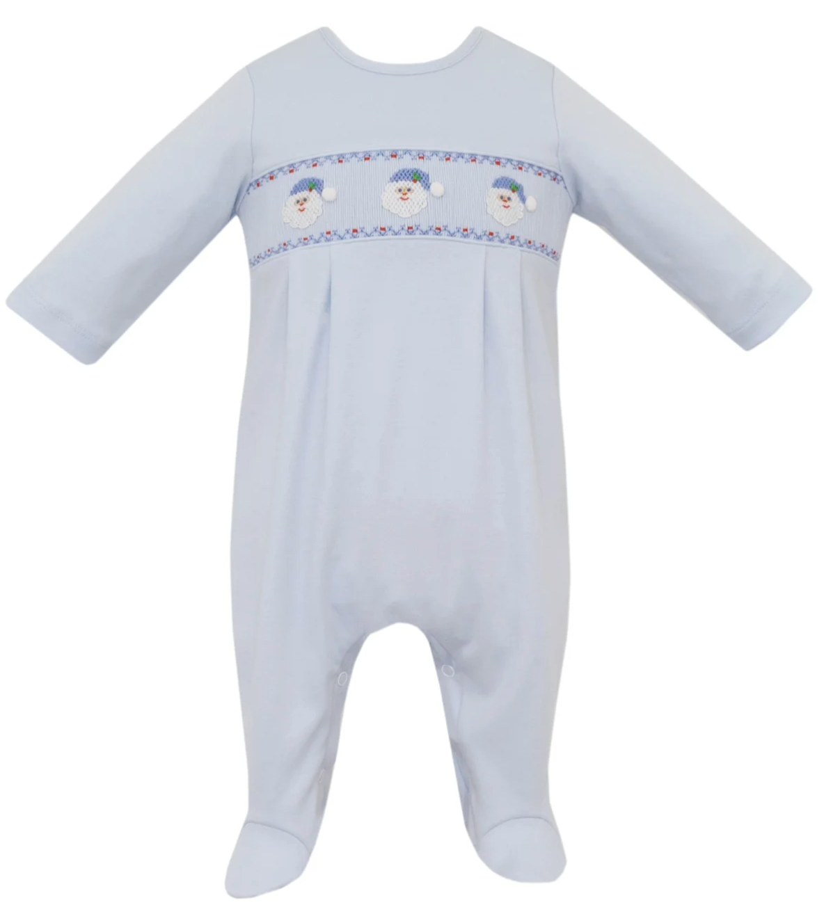 SANTA FACE BOY'S - Light Blue Footie 445I