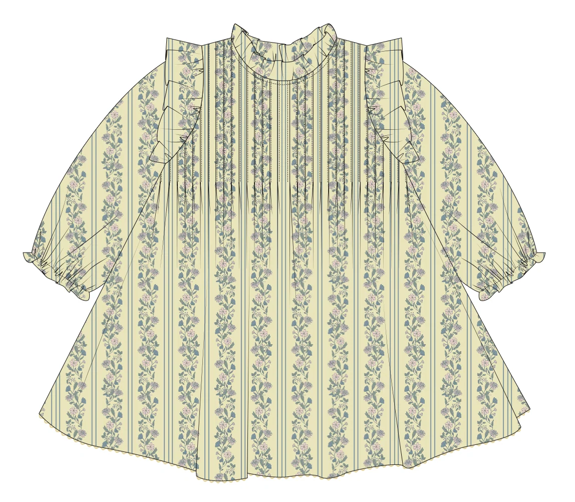 Elizabeth Dress - Yellow Floral Stripe TWEEN