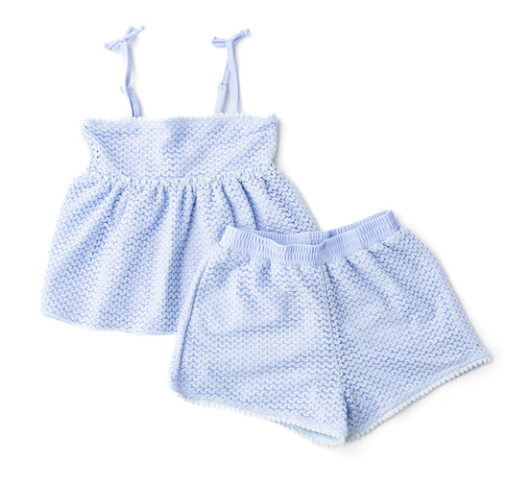 Two Piece Short Set Crochet Light Blue