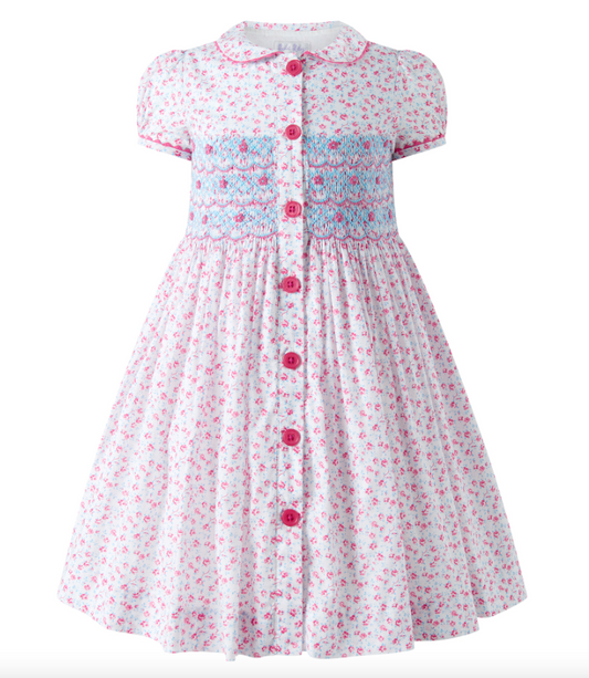 Floral Smocked Button-Front Dress