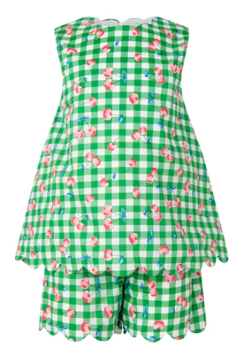 Cherry Check Scalloped Top And Short Set