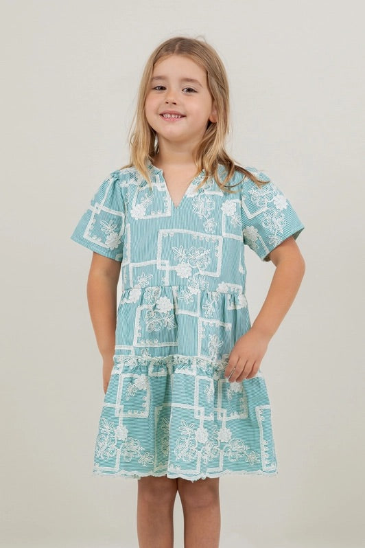 Striped Floral Embroidered Tiered Dress 10006K