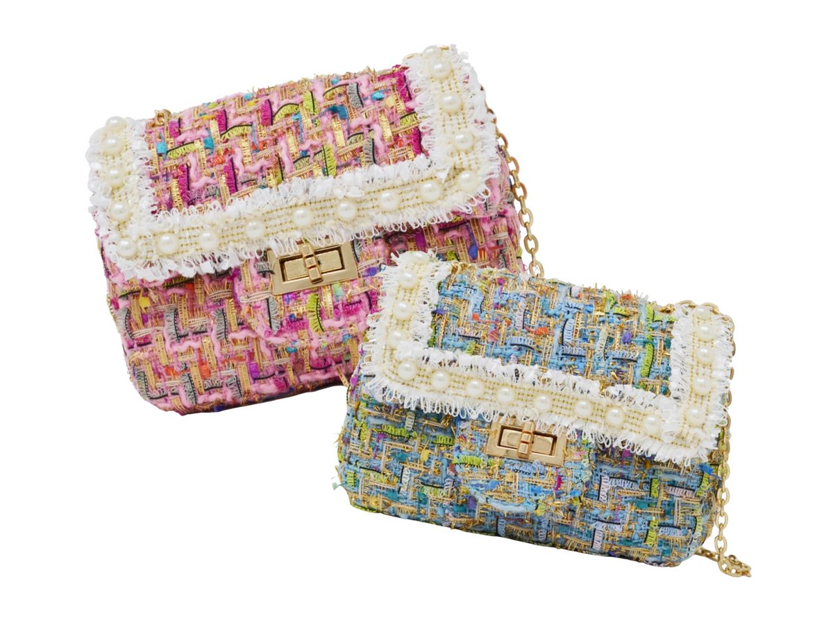 Classic Tweed Handbag with Pearls - Tween