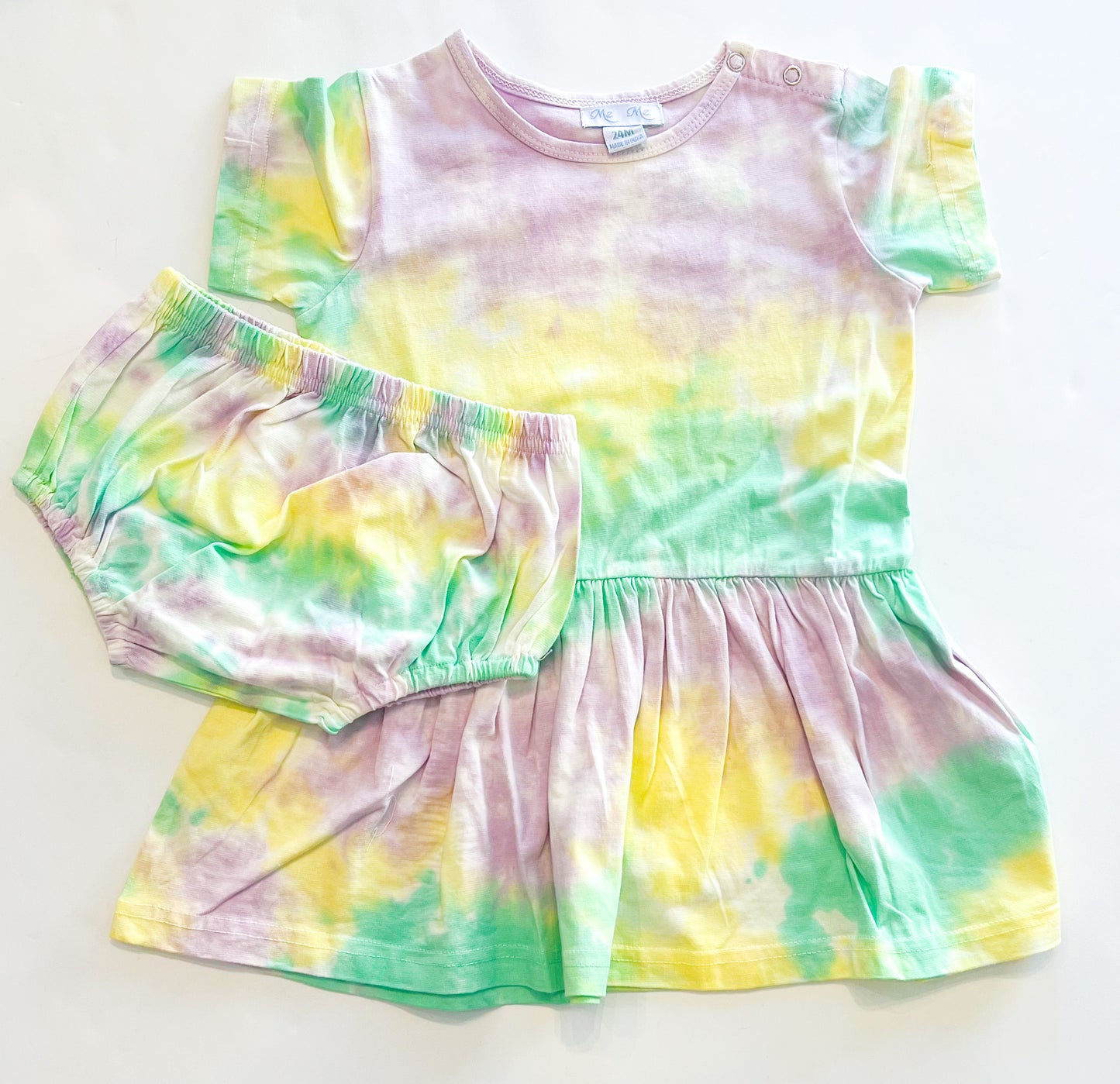 Mardi Gras Tie Dye Dress Short Sleeve Drop Waist