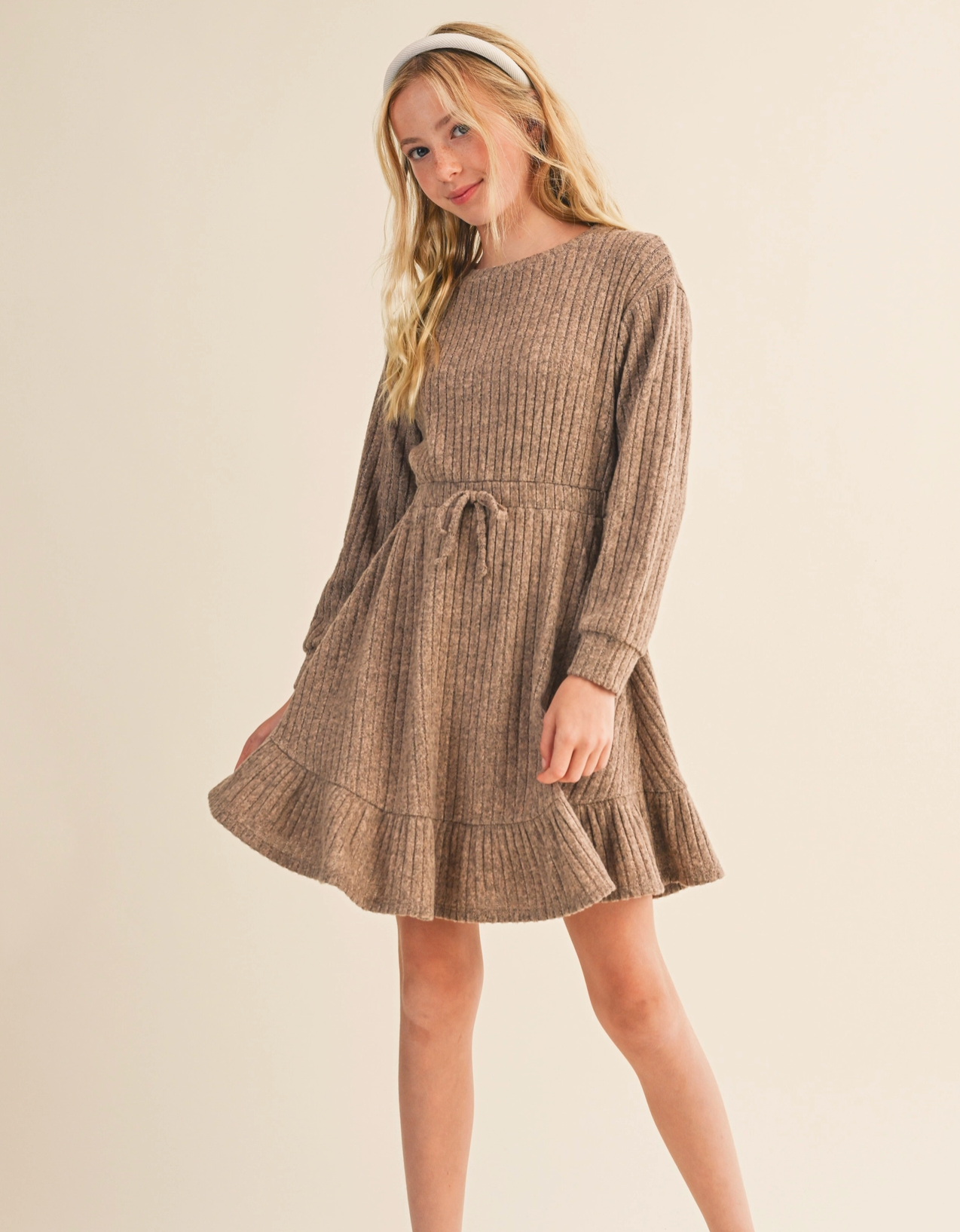 Hacci Long Sleeve Dress Brown - Tween