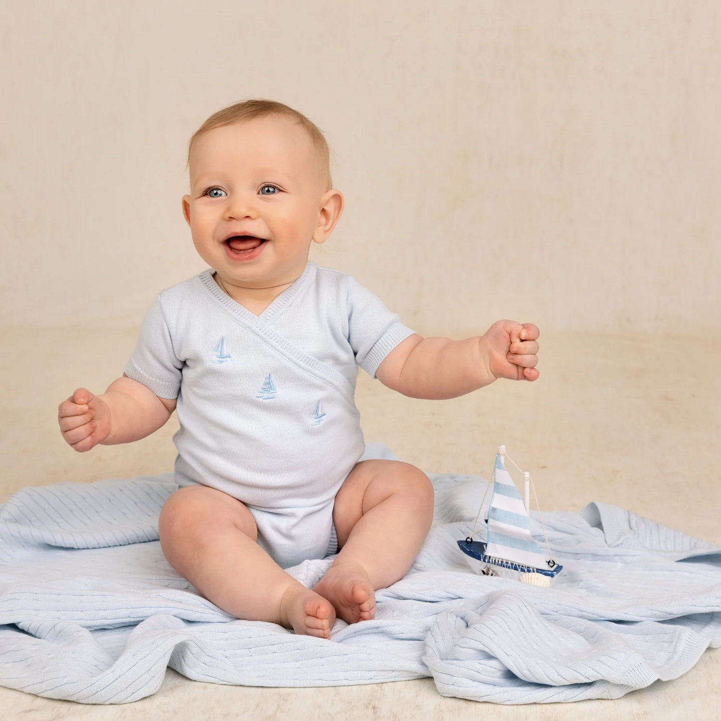 Boys Little Sailboat Knit Romper 9181
