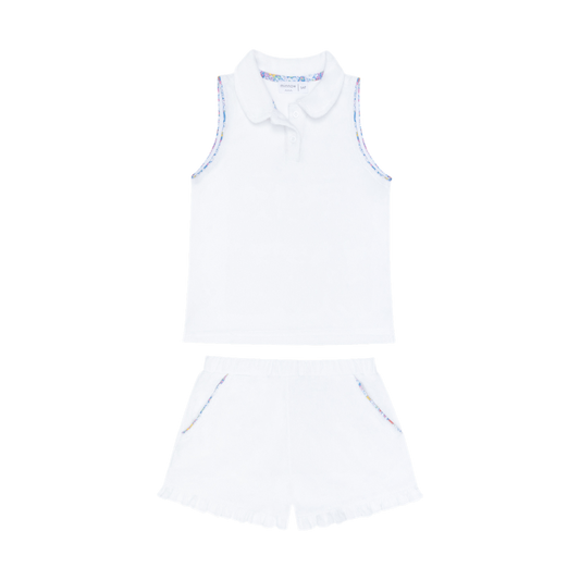Girls Shell White French Terry Tennis Short Set TWEEN