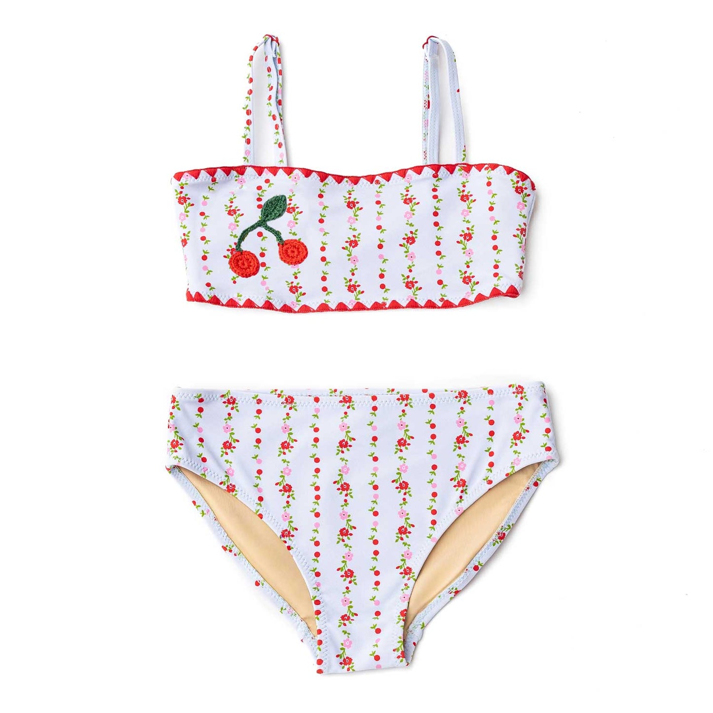 Cherry Blossom Embroidered Two Piece Swim Set - Tween