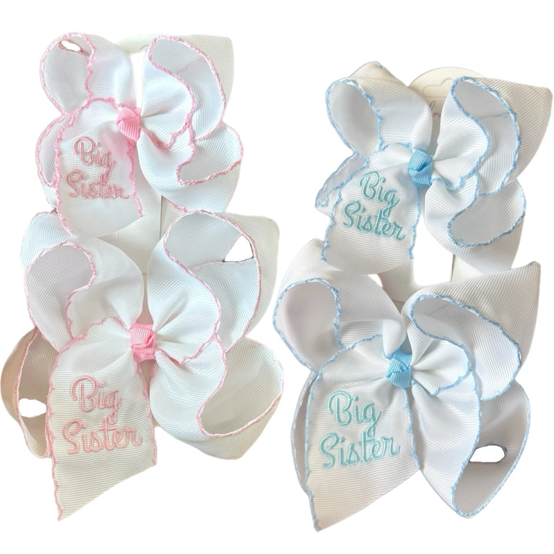 Big Sister Embroidered Moonstitch Hair Bow 5.5in