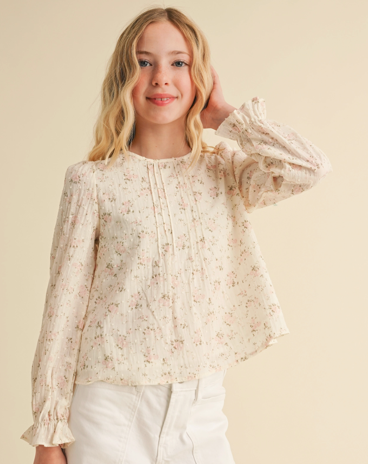 Pintuck Billow Long Sleeve Top - Tween