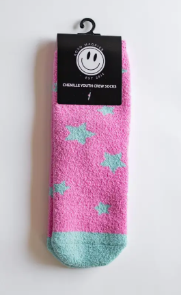 Fuzzy Sock Pink and Aqua Star - Tween