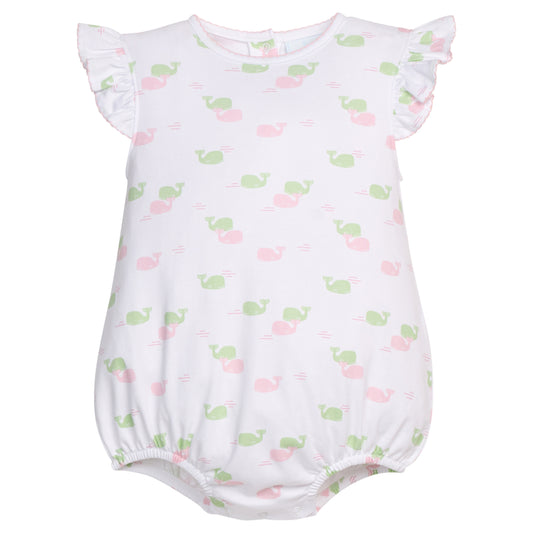 Printed Angel Sleeve Bubble - Pink Whales