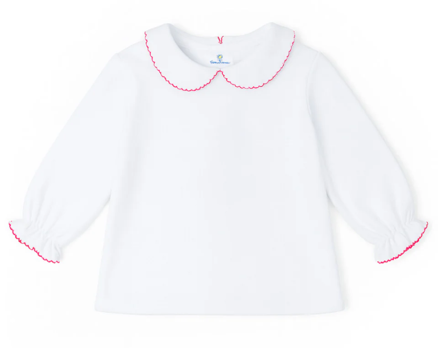 Knit Long Sleeve Blouse With Fuchsia Picot 0383