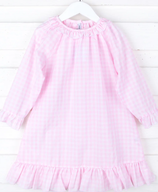 Pink Gingham LS Nightgown