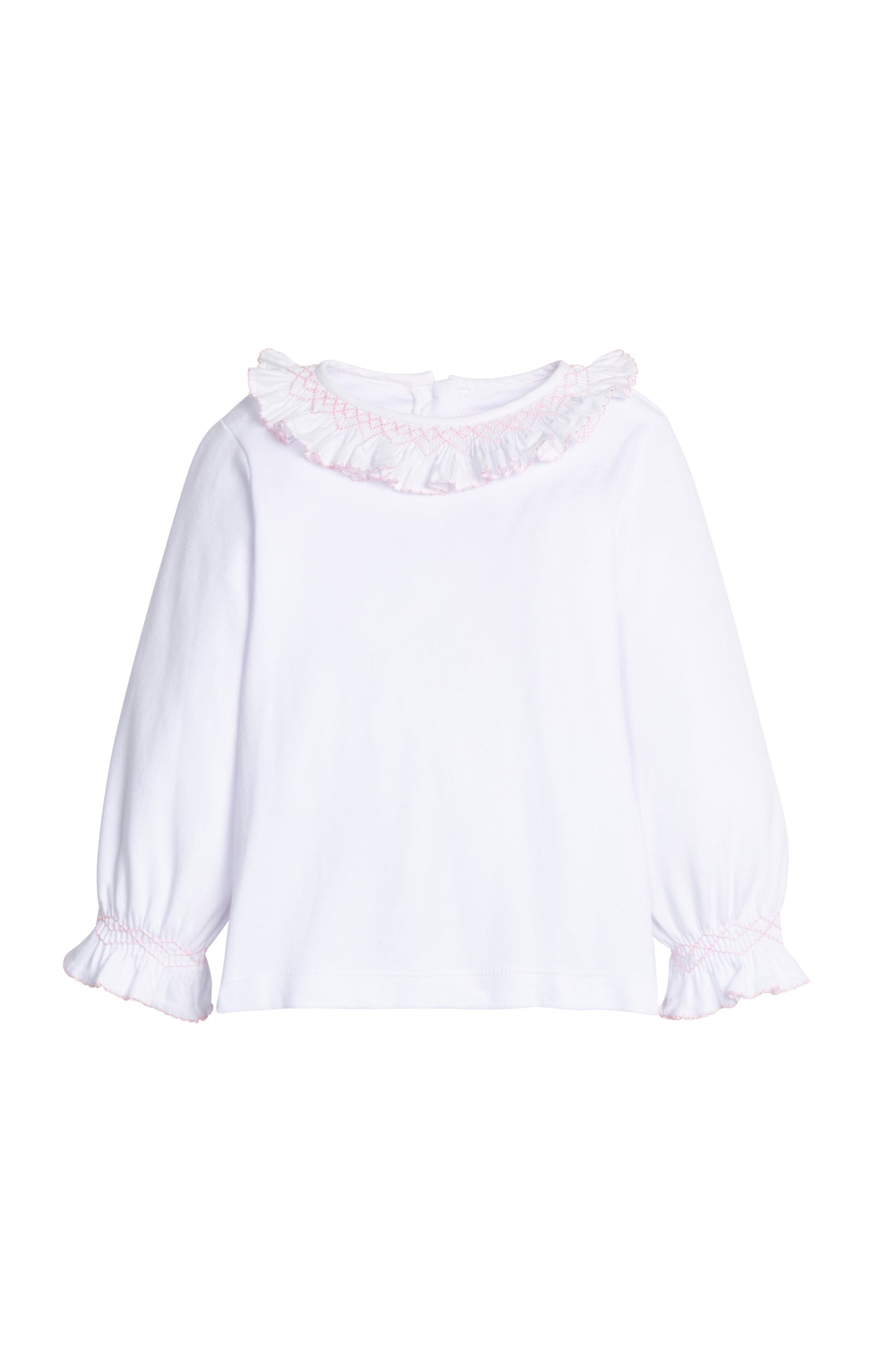 Smocked Madeline Blouse - White with Light Pink