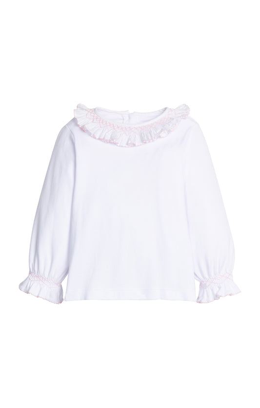 Smocked Madeline Blouse - White with Light Pink