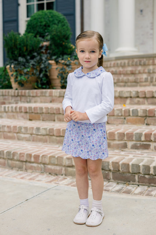 Iris Garden Blue Floral Scallop Skort