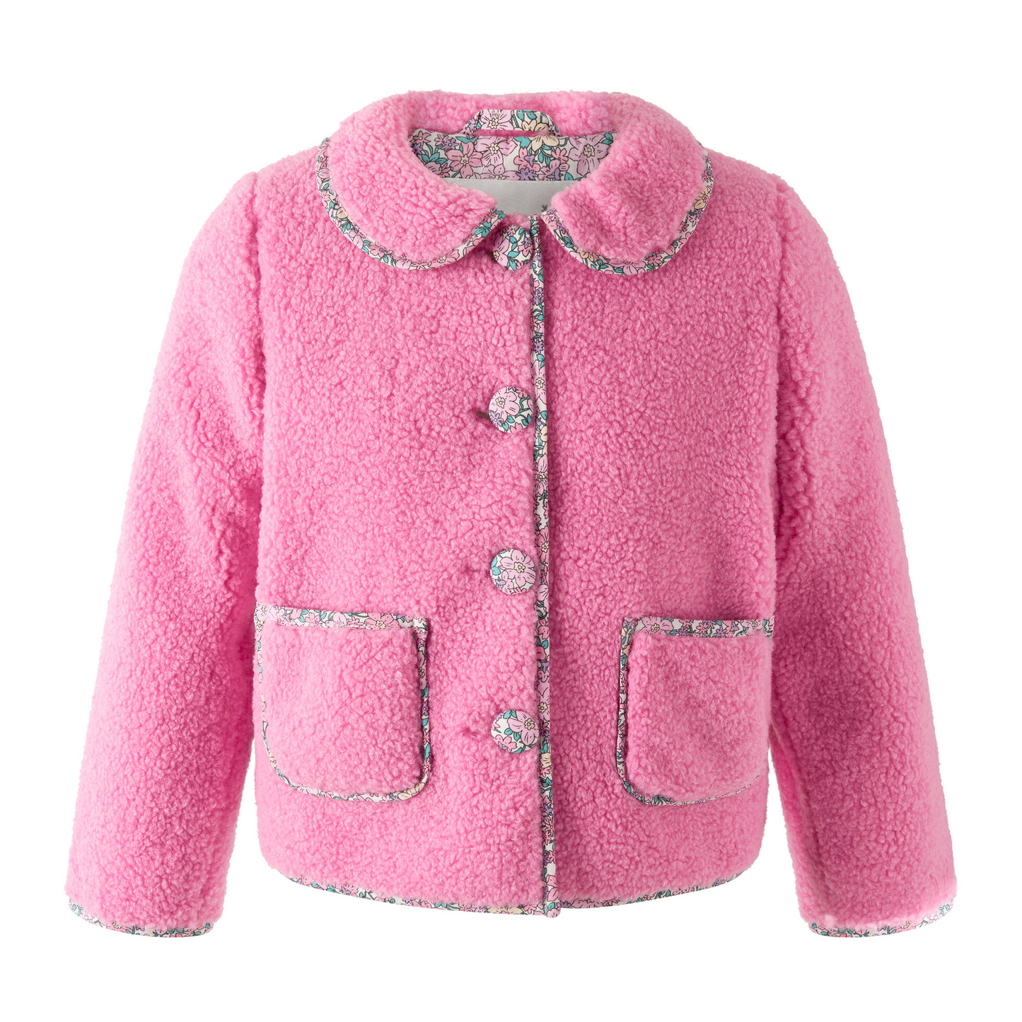 Pink Shearling Floral Trim Jacket TWEEN