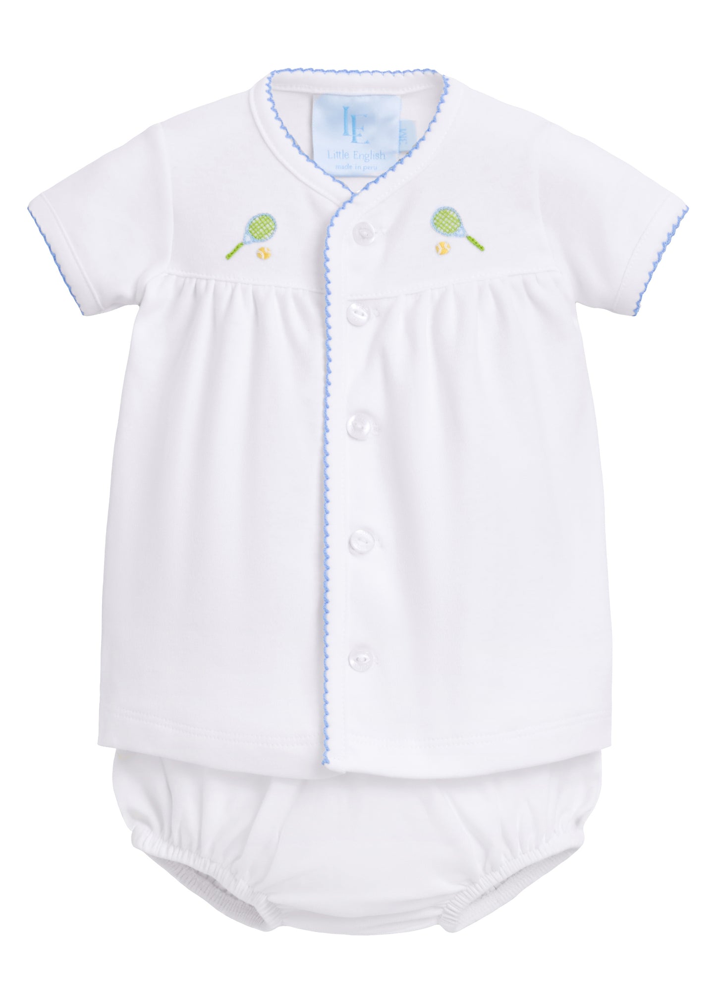 Pinpoint Layette Knit Set - Blue Tennis Racquets